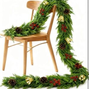 6Ft Festive Green Holiday Garland with Gold Bells